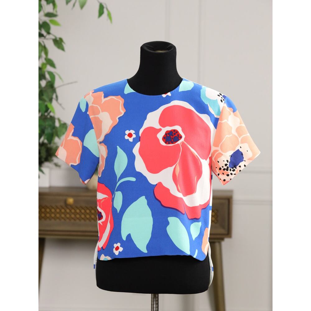 Kate Spade Live Colorfully Floral Top Size 6 High Low Hem Colorblock Blouse